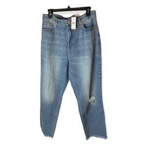 Loft Crop High Rise Jeans Womens 31/12 Distressed The Curvy Straight Fringe NWT